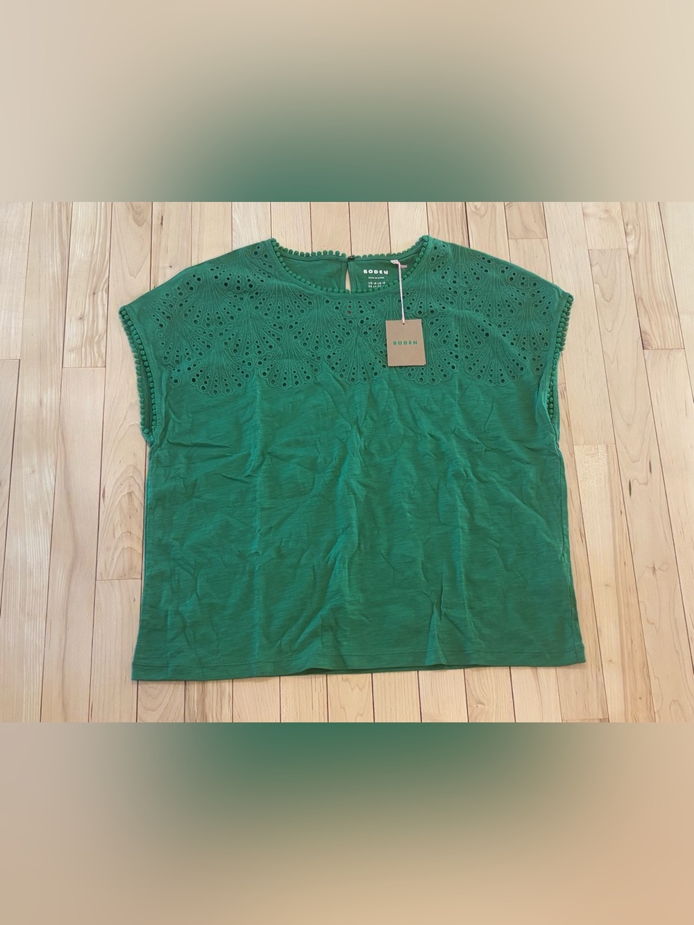 Boden Anya Broderie T-shirt Green Size 12 - Picture 5 of 9